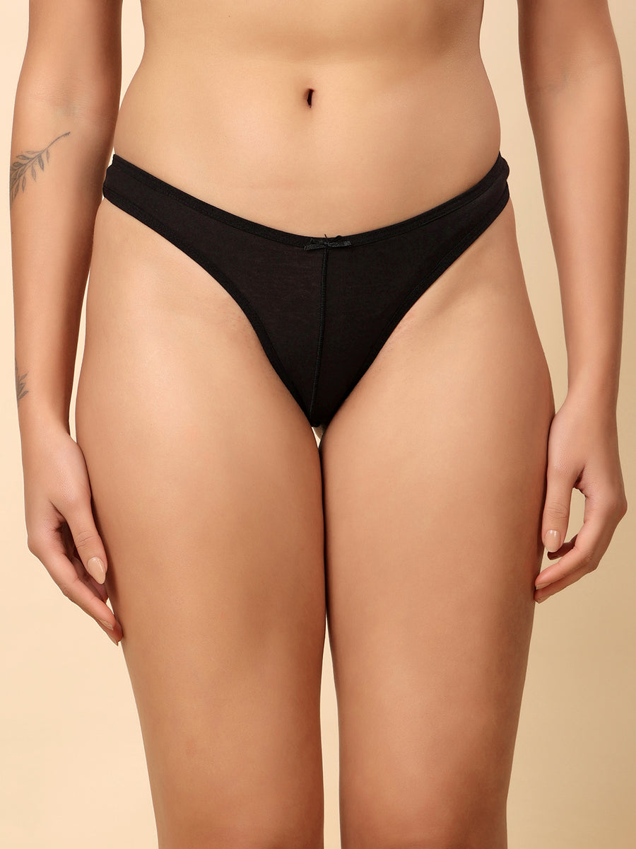Women’s Brazilian Cotton Spandex Solid Low-Rise Thong