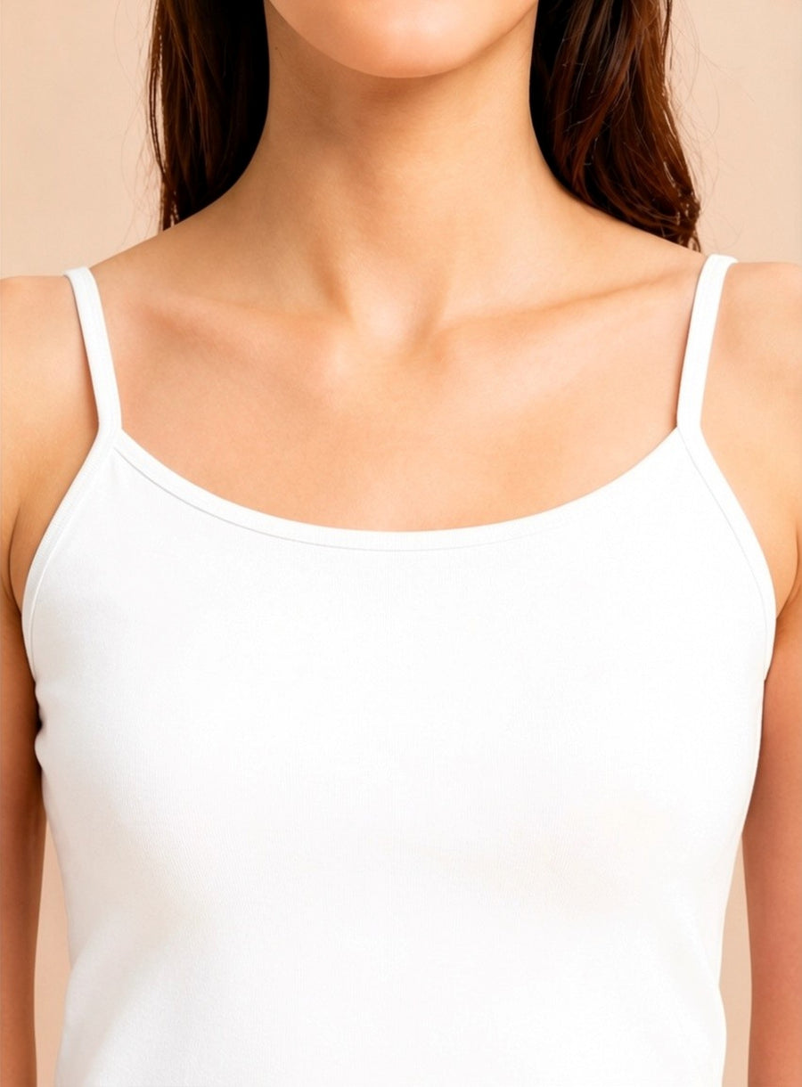 Women’s Cotton Lycra Spaghetti Strap Camisole Top | Solid Sleeveless Innerwear