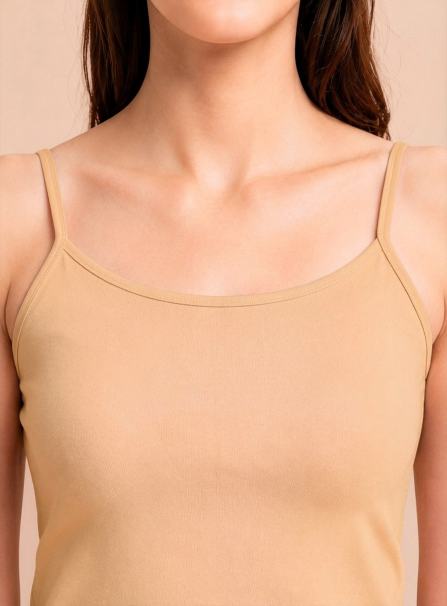 Women’s Cotton Lycra Spaghetti Strap Camisole Top | Solid Sleeveless Innerwear