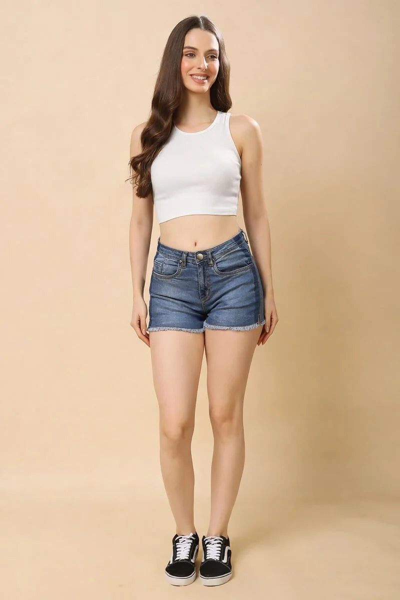 Louis Bayrad 1022 Elegant High Neck Crop Tank -White
